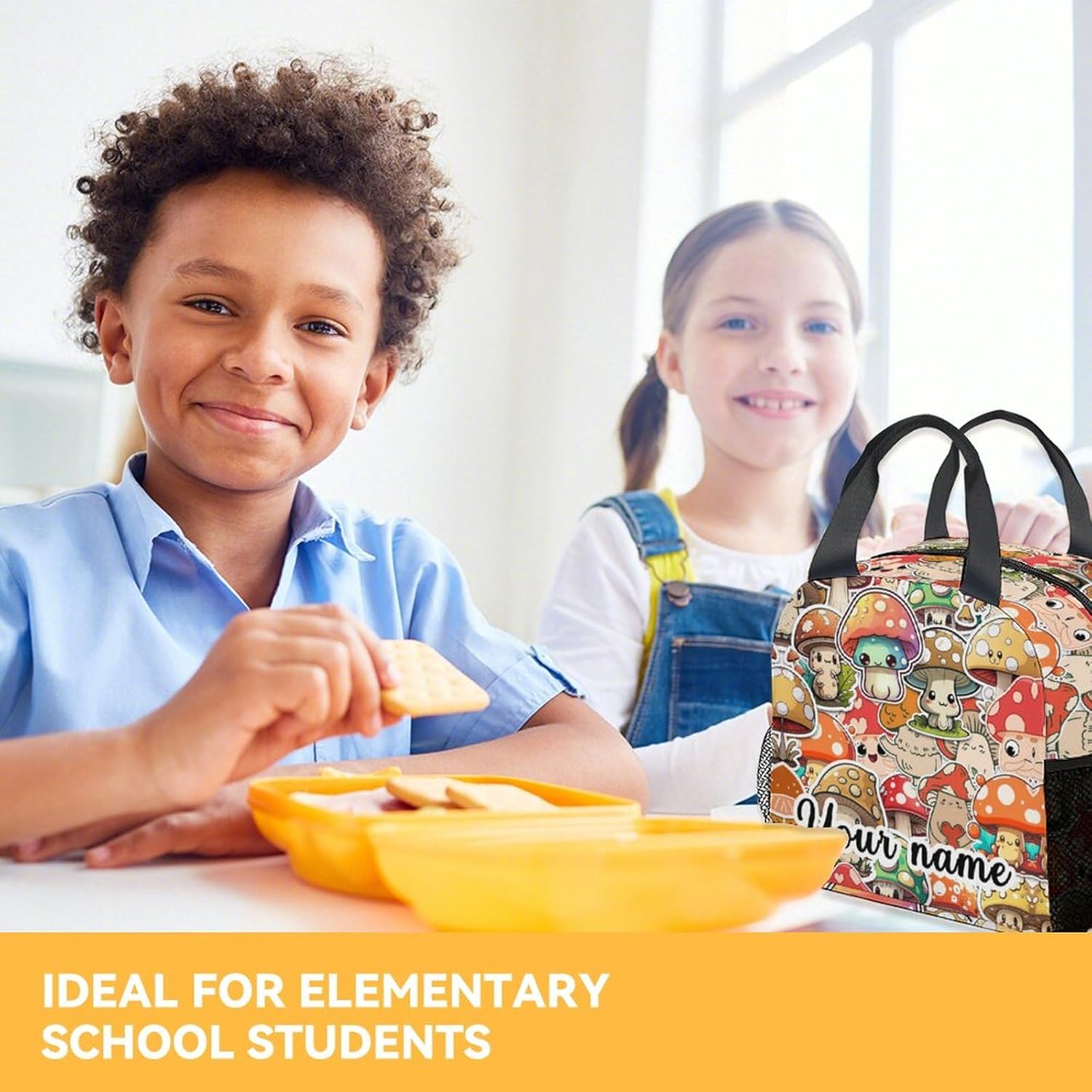 COOPASIA Lonchera personalizada de hongos para niños, lonchera aislada para niñas y niños, coloridas bolsas de almuerzo reutilizables, pequeña con