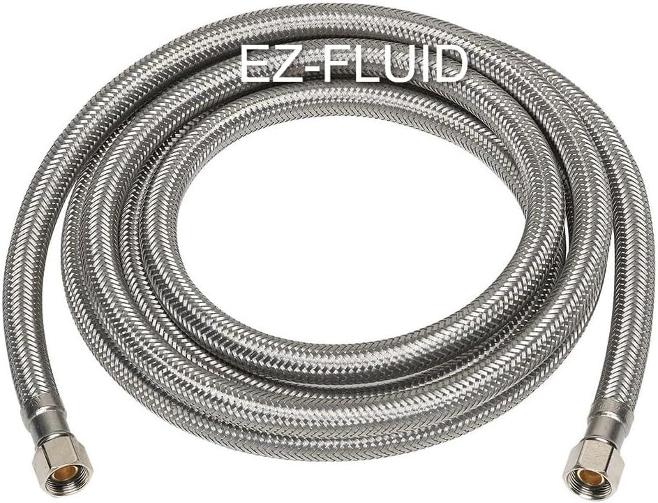 EZ-FLUID Comp hembra de 14 pulgadas x 14 pulgadas hembra Comp x 24 pulgadas (2 pies) de acero inoxidable trenzado flexible para nevera máquina de