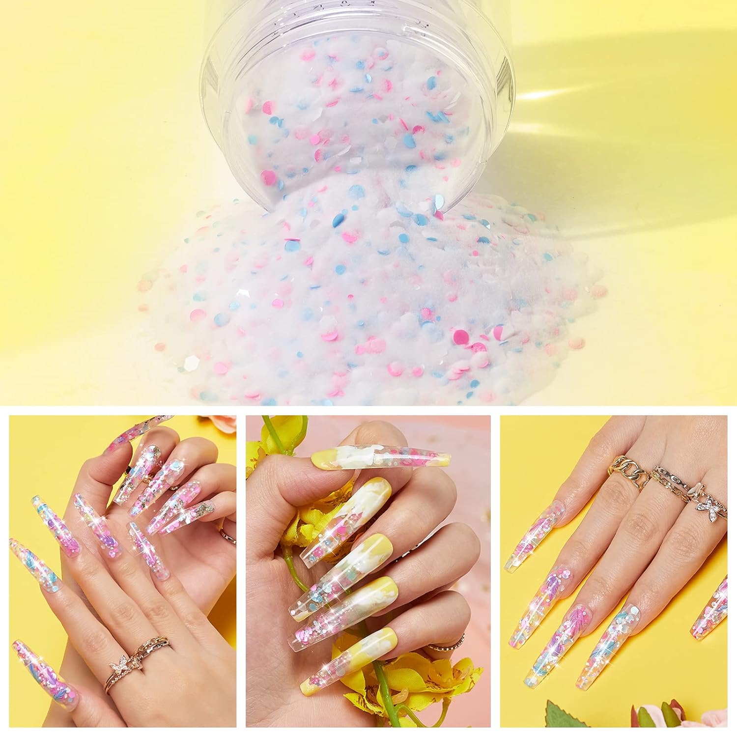 Makartt Polvo de uñas acrílico con purpurina, polvo acrílico brillante mixto de 2 onzas, lunares geométricos rojos y azules, extensión de polvo