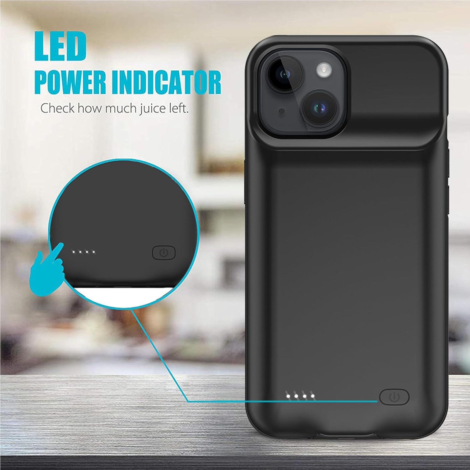 Funda de batería para iPhone 15, Full Encircle 8000mAh Ultra-Slim Recargable Smart Portátil, Funda de carga extendida compatible con iPhone 15 (6.1