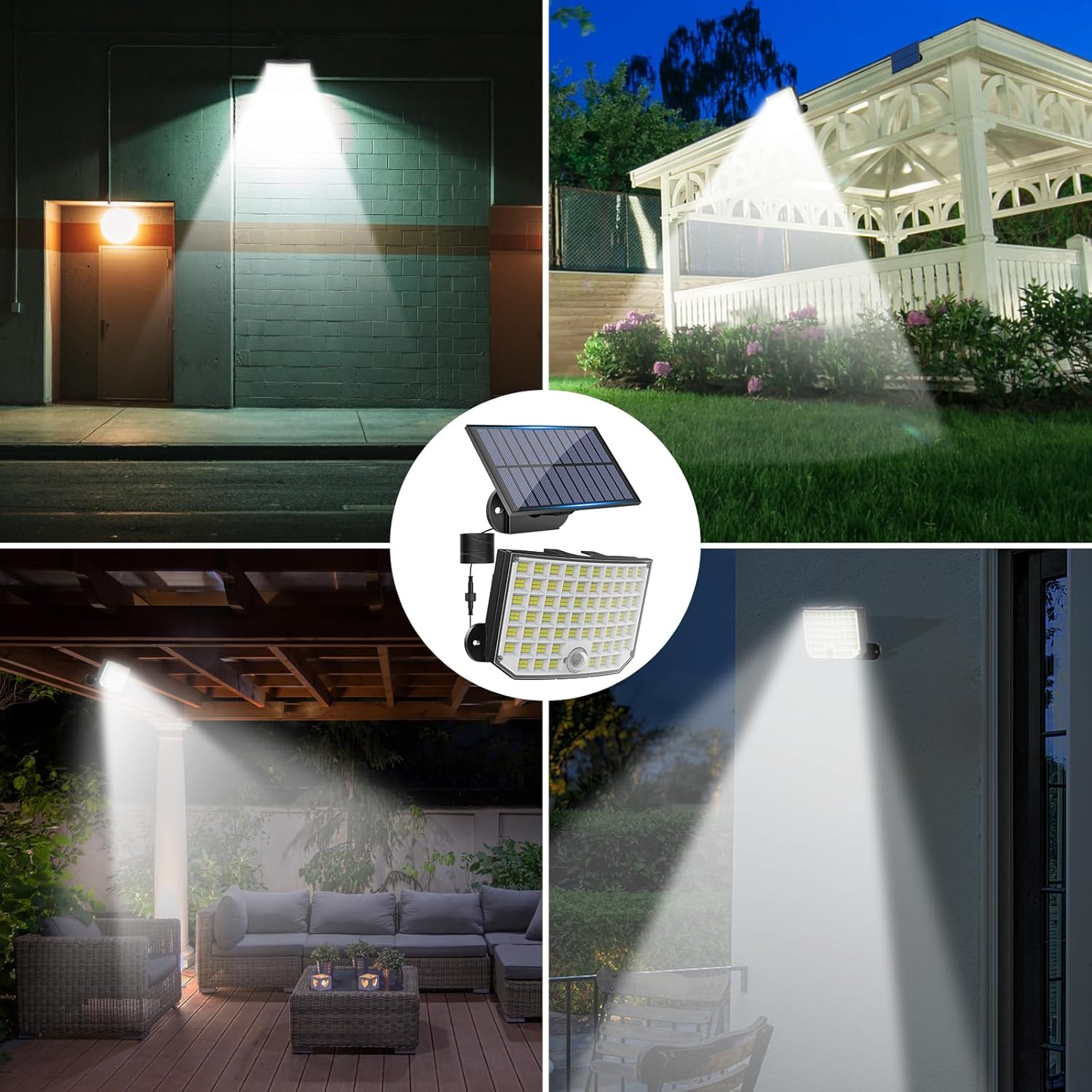 Luces solares para exteriores, 256 luces LED de seguridad con sensor de movimiento con control remoto, cable de 16.4 pies, impermeable IP65, 3