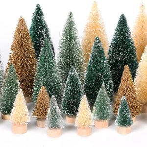 DDHS 24 mini árboles de Navidad artificiales, cepillo mejorado para botellas de 4 colores, árbol de Navidad con base de madera, sisal esmerilado DDHS 24 mini árboles de Navidad artificiales, cepillo mejorado para botellas de 4 colores, árbol de Navidad con base de madera, sisal esmerilado