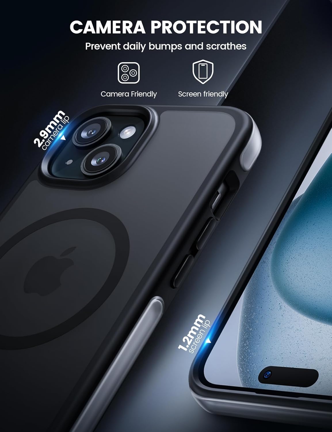 Lamicall Funda magnética para iPhone 15 para MagSafe – protección contra caídas de grado militar de 18 pies Funda con parachoques de aire y bordes