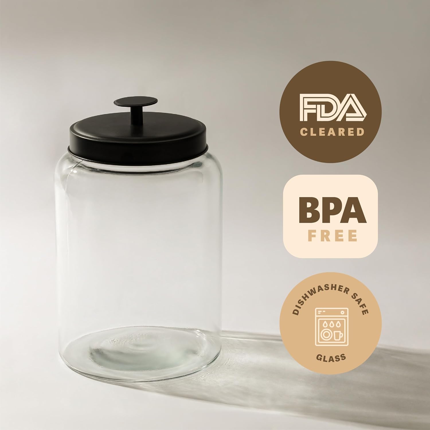 Tarro de cristal para galletas de 1 galón con tapas de metal negro mate, recipiente hermético de almacenamiento, ideal para alimentos, golosinas,