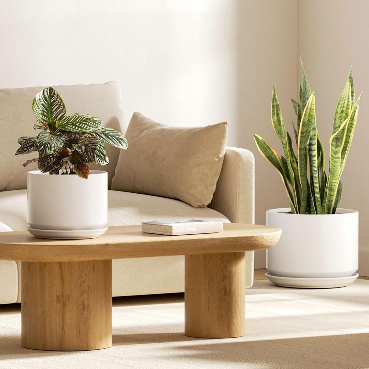 LE TAUCI Macetas de cerámica, macetas de 8 + 10 pulgadas para plantas, macetas de interior para el hogar y la oficina, macetas modernas para