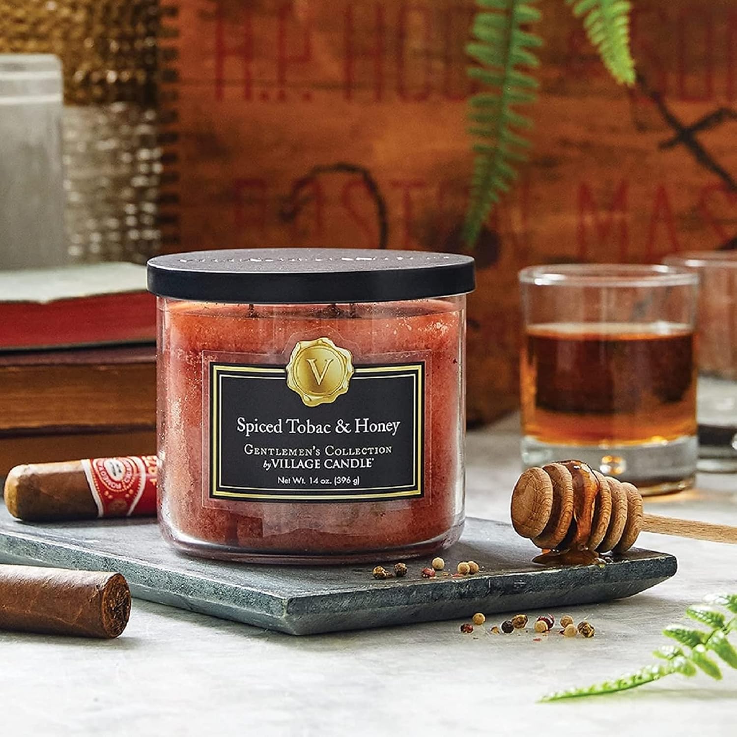 Village Candle Cuenco mediano con tabaco especiado y miel, 14 onzas, naranja, 1 unidad