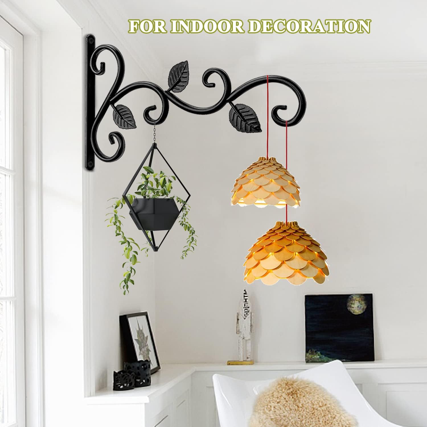 Paquete de 2 ganchos para plantas para decoración de interiores y exteriores, ganchos de pared para colgar soportes de plantas, ganchos para