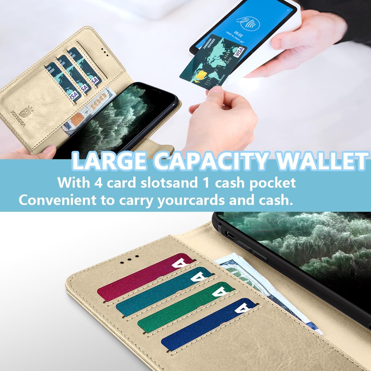 Funda tipo cartera para iPhone 11 Pro Max, de piel sintética, magnética, con soporte para tarjeta de crédito, soporte y funda a prueba de golpes
