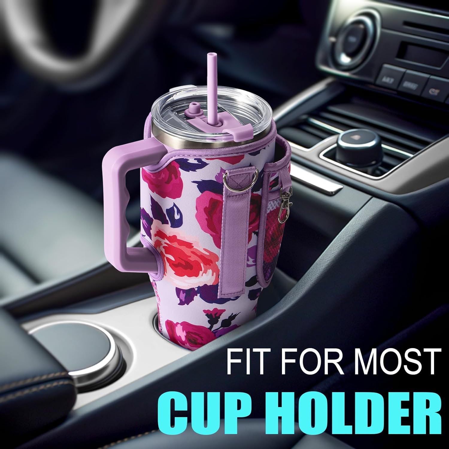 Fimibuke Vaso de 40 onzas con asa y bolsa de transporte, taza aislada de acero inoxidable con tapa, popote y bolsa para bolso, bolsillo para