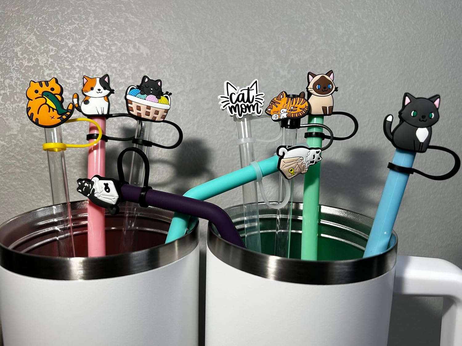 9 tapas de popote para vasos Stanley de 30 y 40 onzas, 0.4 pulgadas de ancho, bonitas puntas de silicona para cubrir popotes de silicona compatibles