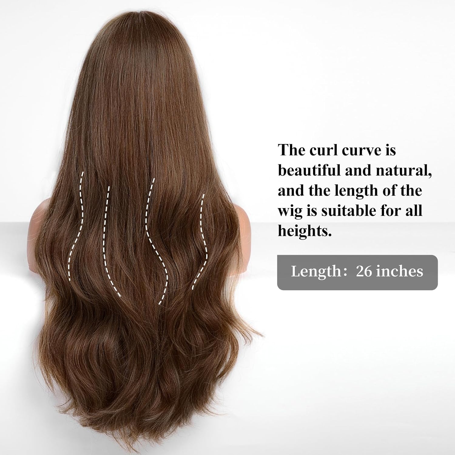 HAIRCUBE Peluca marrón con flequillo para mujer, peluca de cabello largo ondulado marrón, peluca sintética rizada para niñas, uso diario en fiestas