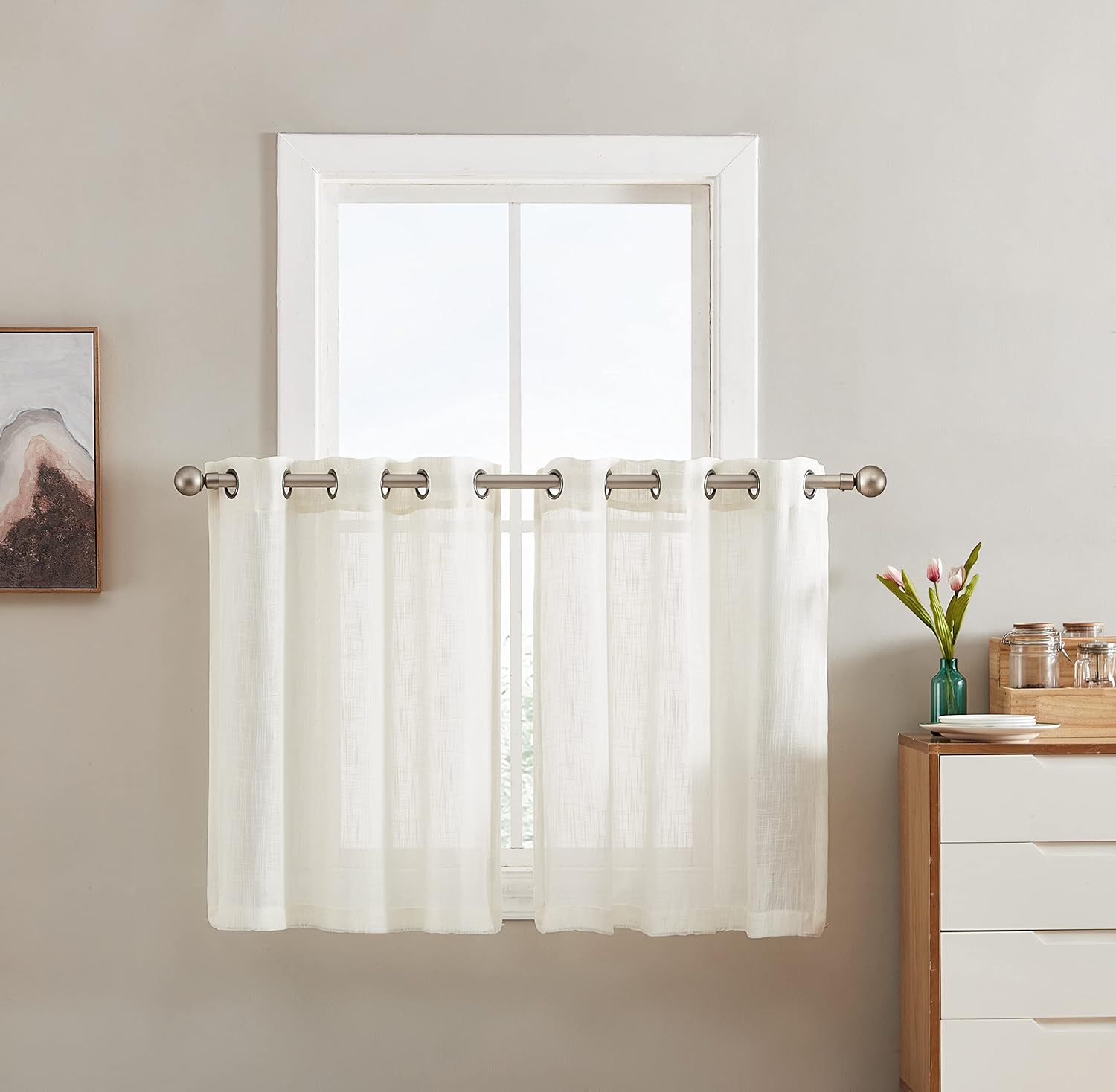 HLC.ME Abbey – Cortinas de lino sintético con textura, semitraslúcido, para filtrar la luz, con ojales transparentes, cortinas cortas y gruesas,