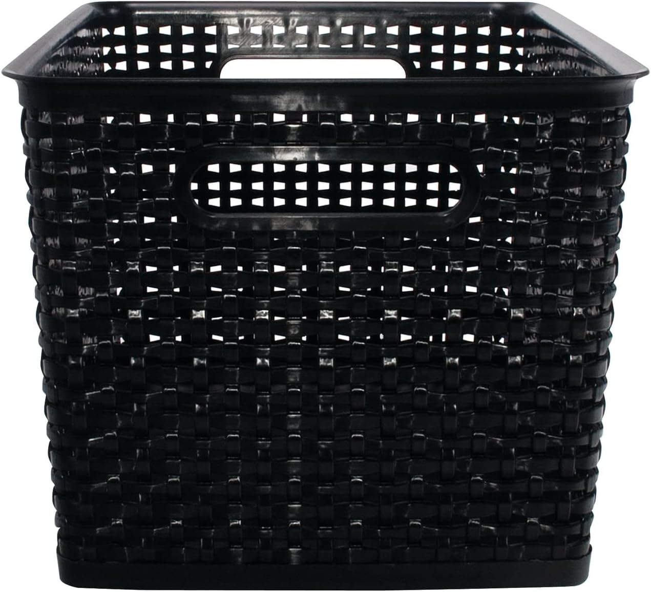 ADVANTUS Corporation – Contenedor de plástico grande con diseño de tejido, negro, 13.75 pulgadas de largo x 10.5 pulgadas de ancho x 8.75 pulgadas