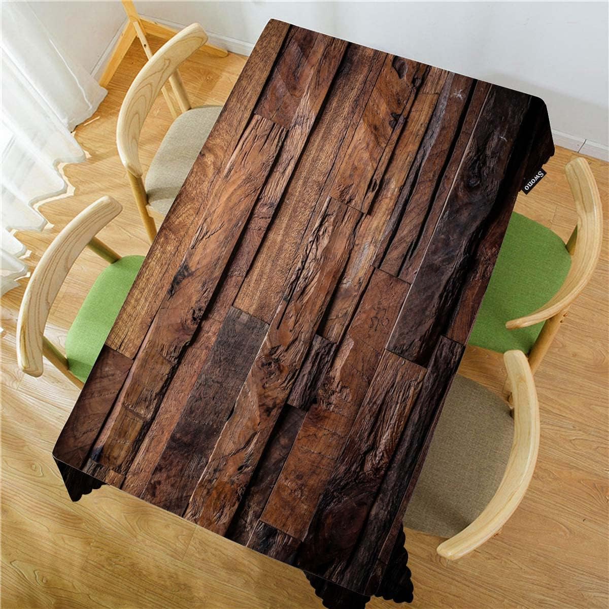 Swono Mantel rectangular de madera natural, vintage, de madera natural, mantel de pícnic, lavable, a cuadros, para cocina, cena de vacaciones,
