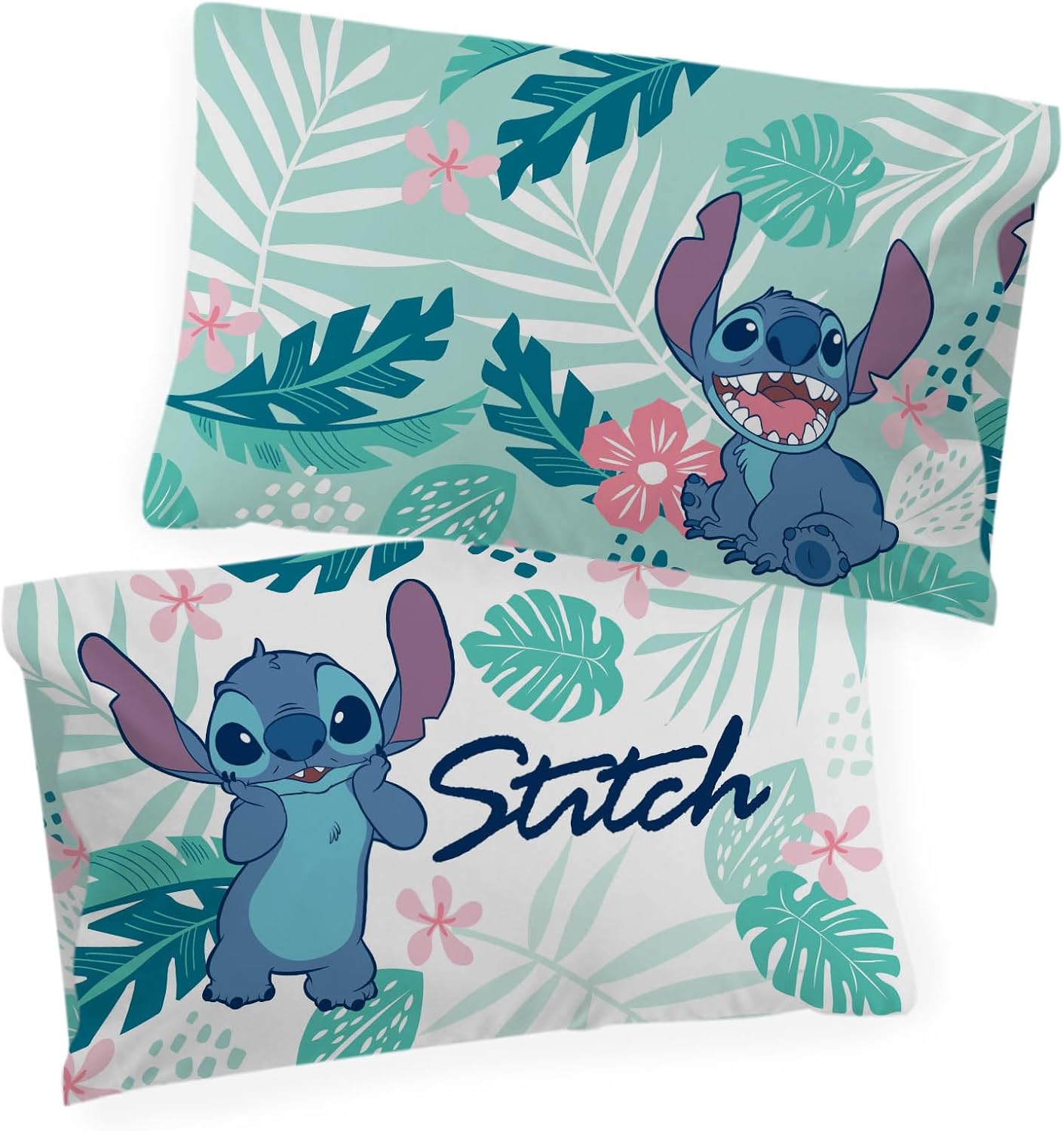 Disney Lily y Stitch Misty Palm – Paquete de 2 fundas de almohada ropa de cama infantil supersuave de doble cara (producto oficial de Disney)