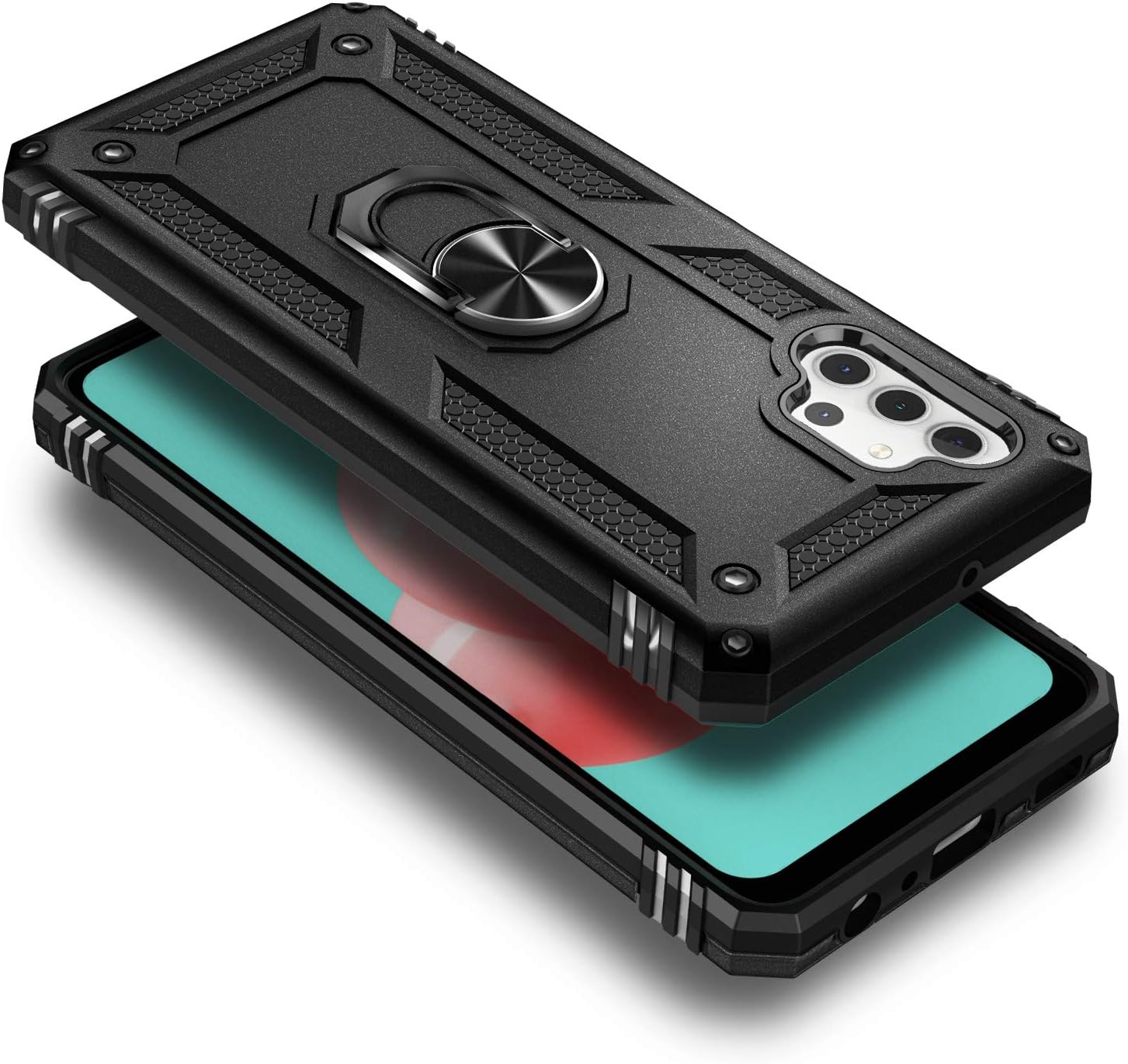 NZND Funda para Samsung Galaxy A32 5G con protector de pantalla de vidrio templado (cobertura máxima), soporte de anillo magnético de metal, cuerpo