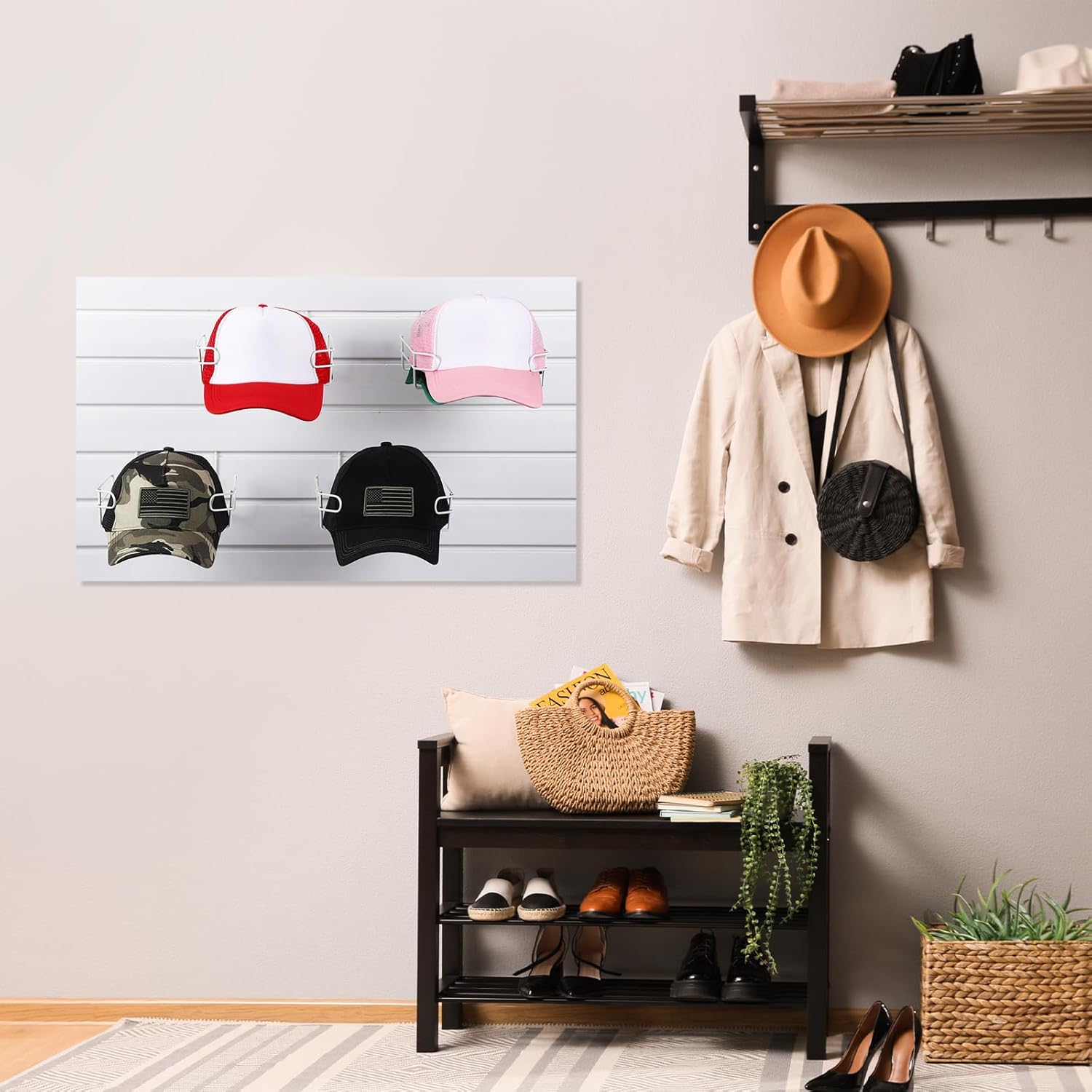 Yexiya 4 piezas de sombrero de alambre para sombreros de béisbol Slatwall estante de exhibición minorista estantes organizadores para mercancías