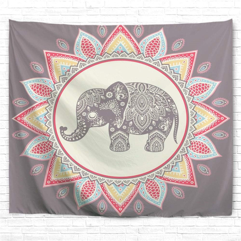 IcosaMro Tapiz de elefante para colgar en la pared, arte de pared hippie psicodélico bohemio azul con bordes dobladillos, decoración del hogar para