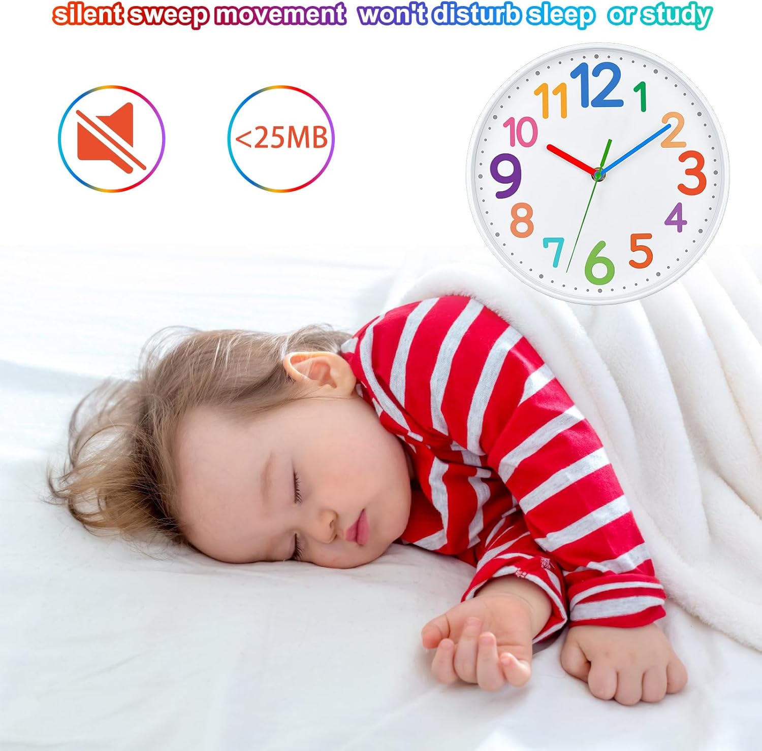 VREAONE Reloj analógico silencioso para niños, reloj de enseñanza de la hora para niños, aprendizaje de reloj para niños, los niños aprenden que el