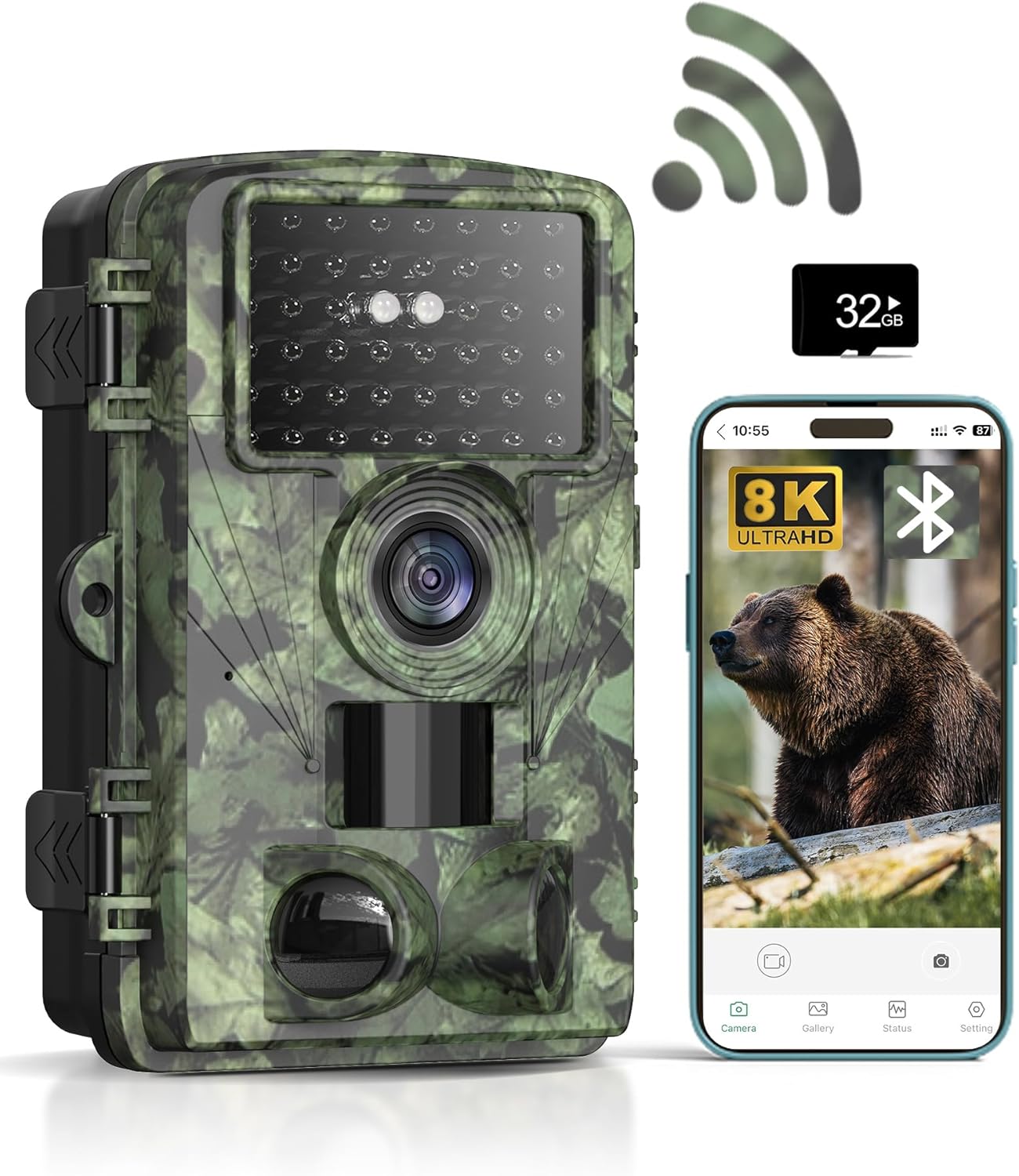 Cámara de sendero cámara de juego WiFi de 8K 60MP con tiempo de disparo de 0.3s, LED de 850 nm para cámara de caza de visión nocturna, aplicación de