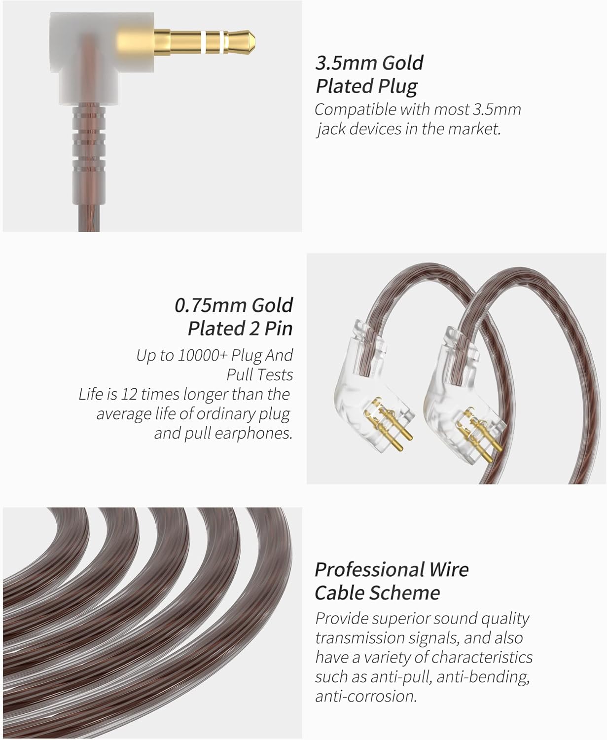 YINYOO CCA C10 – Monitores de oído, auriculares IEM con controladores híbridos de 4ba 1dd con cable desmontable sin enredos, auriculares con cable