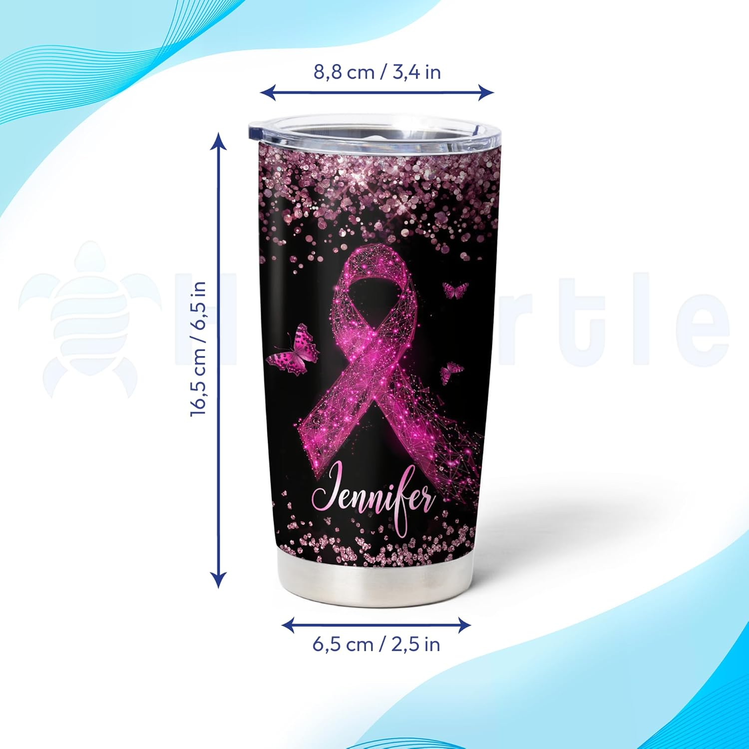 Hyturtle Vaso de concientización sobre el cáncer de mama personalizado para mujeres, regalos motivacionales de cumpleaños, Navidad, para