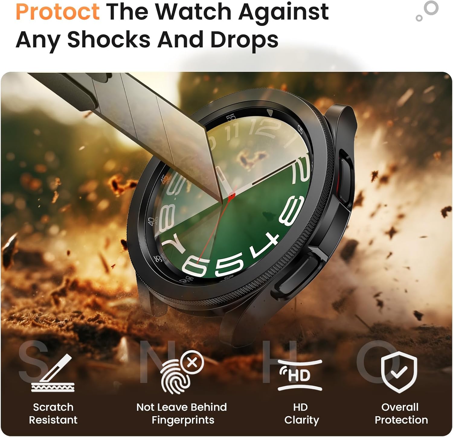 Goton Paquete de 2+2+3 3 en 1 para Samsung Galaxy Watch 6 Classic de 1.772 pulgadas, protector de pantalla y funda, paquete de 3 protectores de