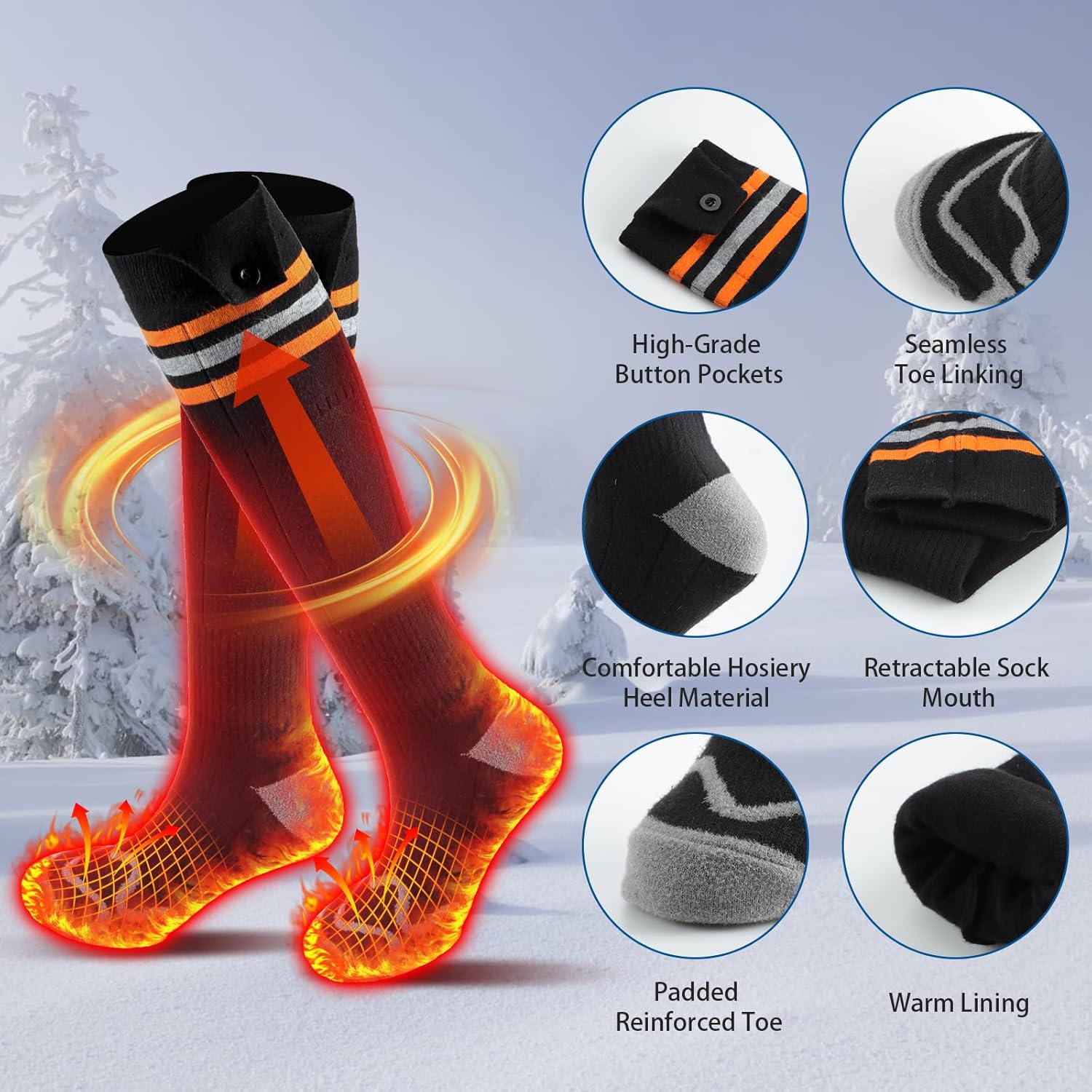 Calcetines térmicos para hombres y mujeres, 5 V 5000 mAh recargables lavables con batería con control de aplicación, calentador eléctrico de pies