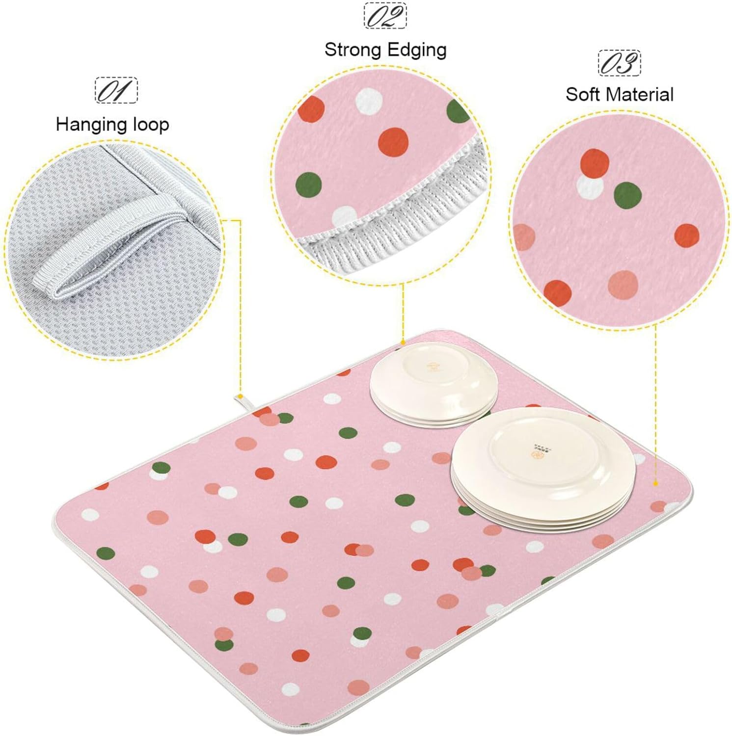 Confetti Dish Drying Mat Washnable Absorbent Dish Drain Mat For Kitchen Counter Kitchen Countertop Mat Tapete Para Cocina 16” x 18”