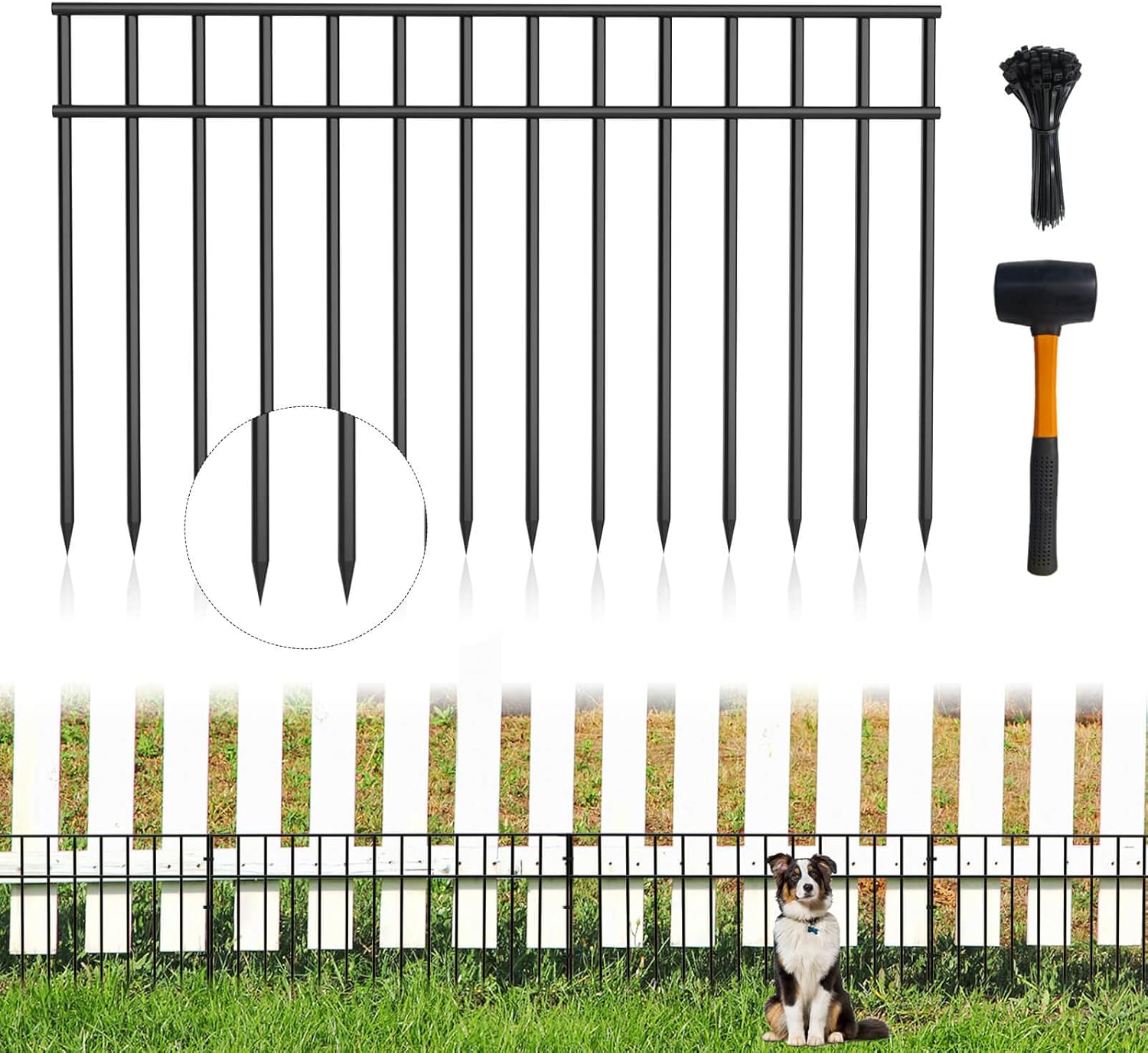 Paquete de 15 vallas de barrera sin excavación para perros de 24 x 15 pulgadas, acero galvanizado recubierto de negro, valla de barrera de animales,