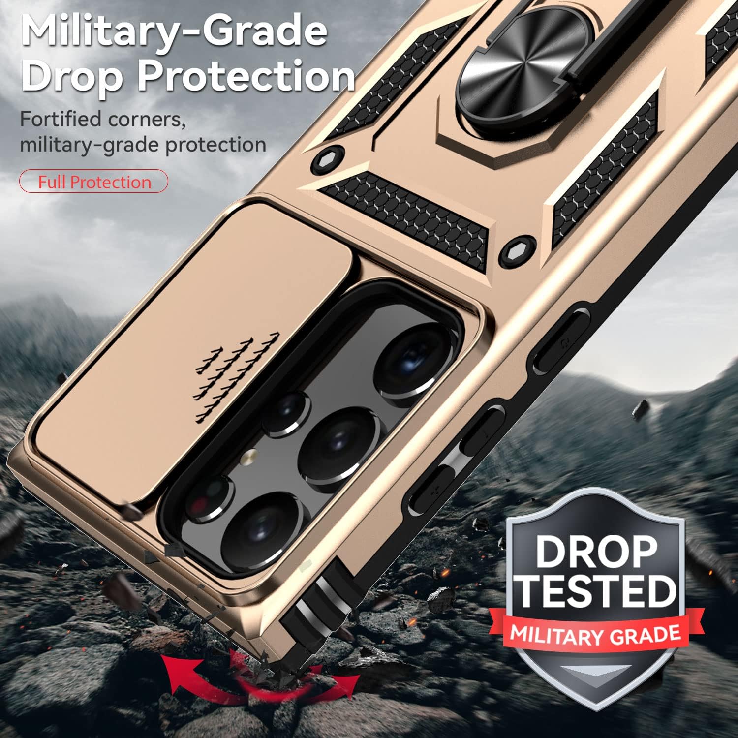 Funda para cámara Samsung Galaxy S23 Ultra, grado militar, a prueba de golpes, con anillo giratorio magnético, funda protectora para Galaxy S23