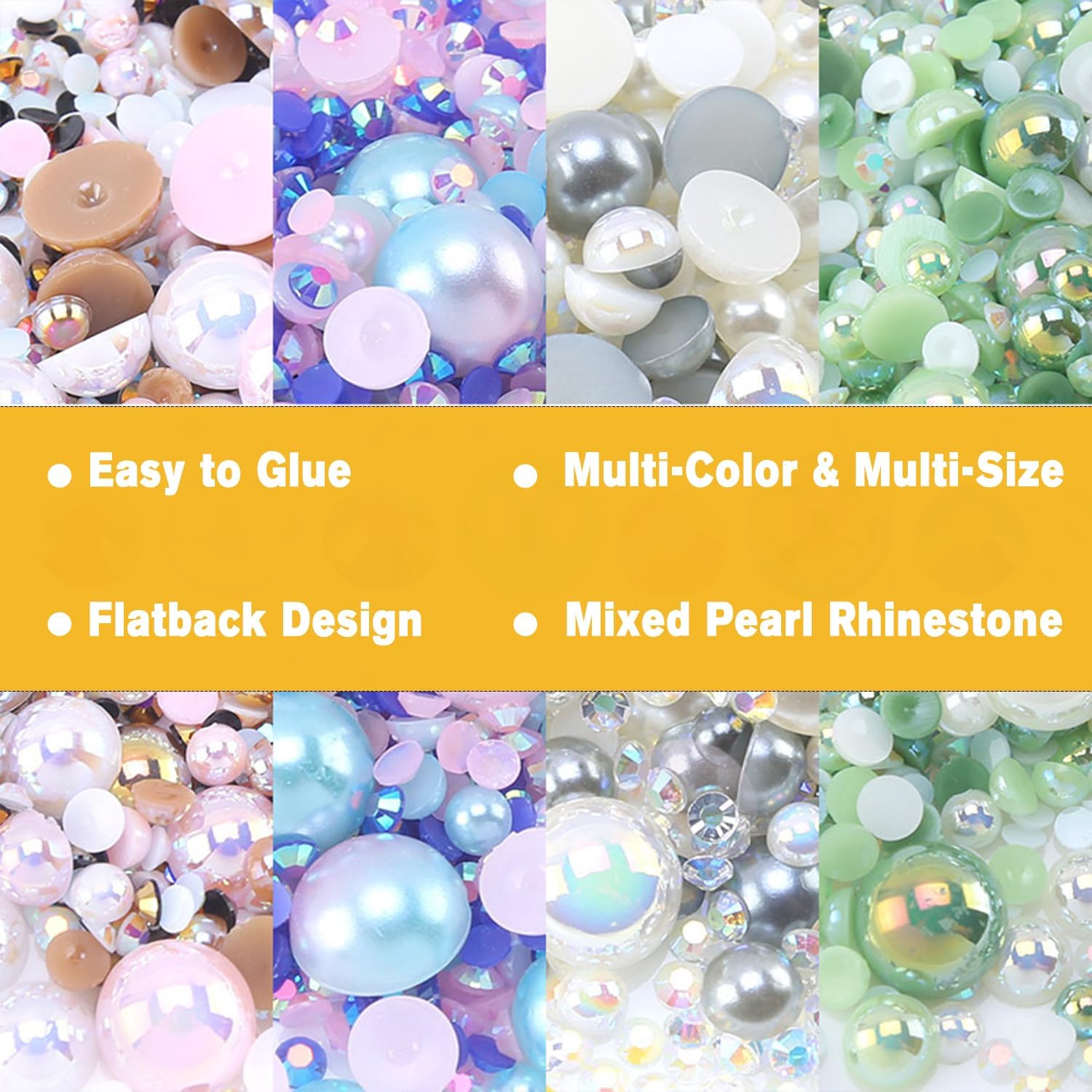 Diamantes de imitación de perlas con parte trasera plana para manualidades, 1.06 onzas, 1400 unidades (0.079 a 0.394 pulgadas), diamantes de