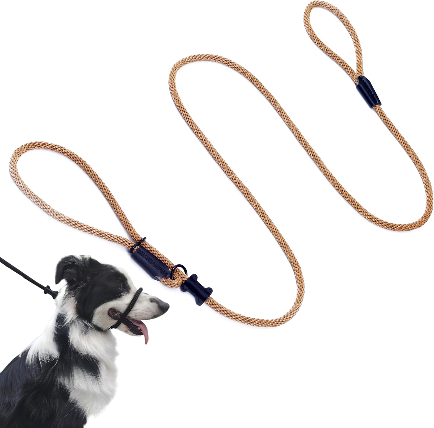 Multifuncional Figura 8 Cabeza acolchada Cabestro Caminar Entrenamiento Tapón de Cuero Deslizamiento Perro Correa Bozal (Bronceado)