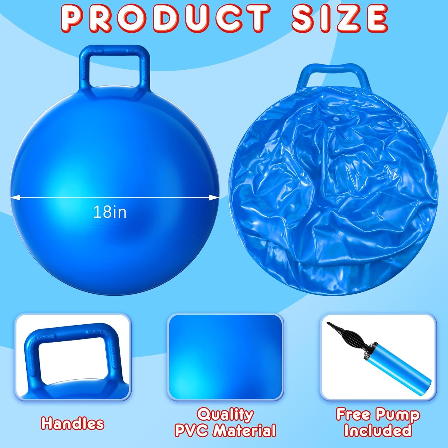 Lewtemi 3 pelotas de salto de salto, pelota de ejercicio con mango y bomba de aire para deportes al aire libre, juegos escolares, ejercicio (serie