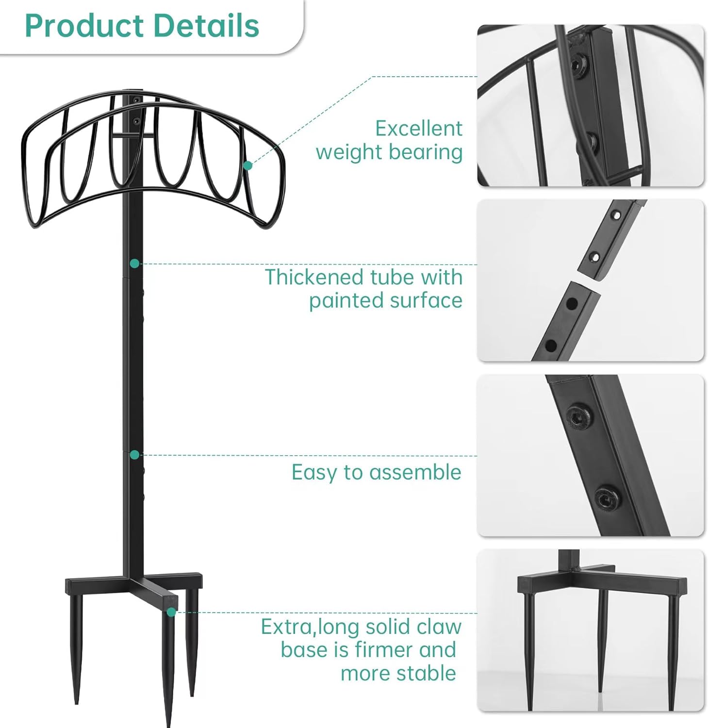 Soporte para manguera de jardín, soporte de manguera de metal desmontable, soporte de manguera de agua para exteriores, soporte de almacenamiento de