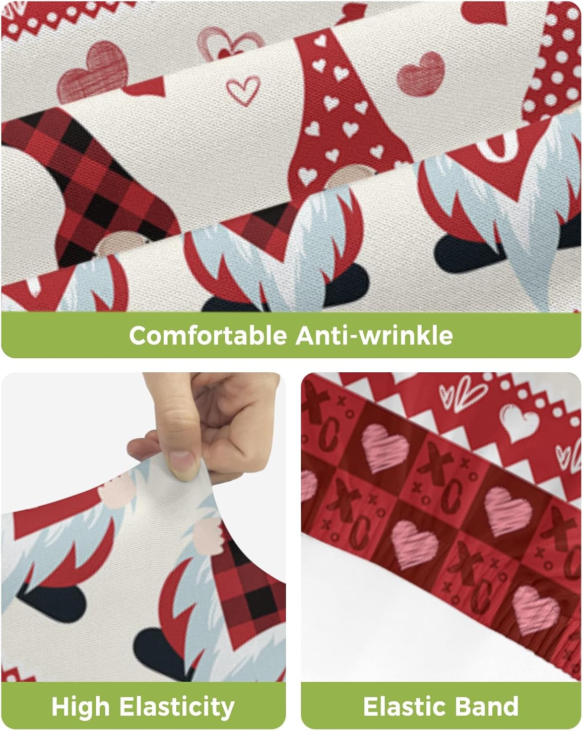 Bar Stool Covers Gnomes with Heart Stretch Removable Bar Chair Cover I Love You Red Buffalo Check Plaid Counter Slipcovers for Kitchen Pub Dining