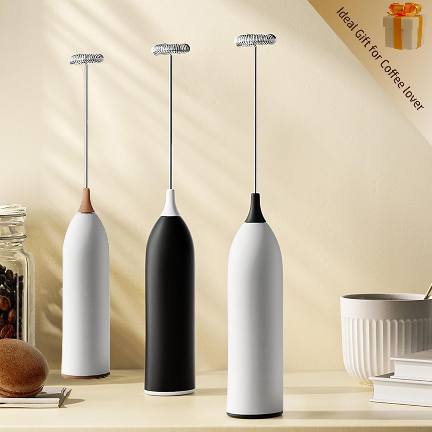 Espumador de café de mano, espumador de mano recargable por USB, espumador de leche de mano ajustable para capuchinos, chocolate caliente, batidos,