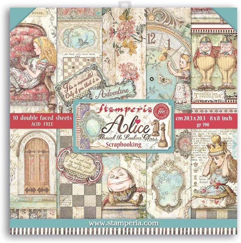 Stamperia International Mini almohadilla para álbum de recortes, doble cara, Alice Through The Looking Glass, 8 x 8 pulgadas, varios