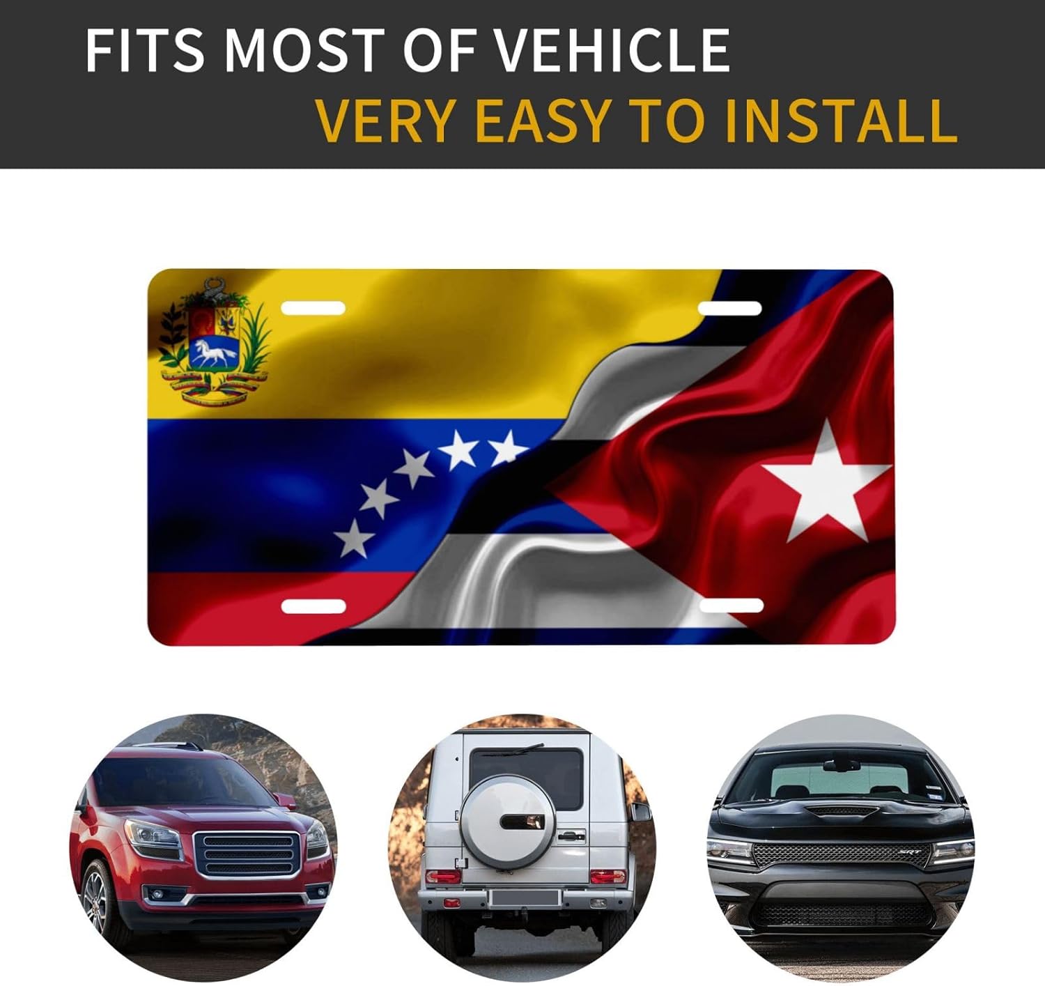 Placas de matrícula de bandera cubana de Venezuela y Cuba para la parte delantera del automóvil, etiqueta de aluminio de metal de 6 x 12 pulgadas,