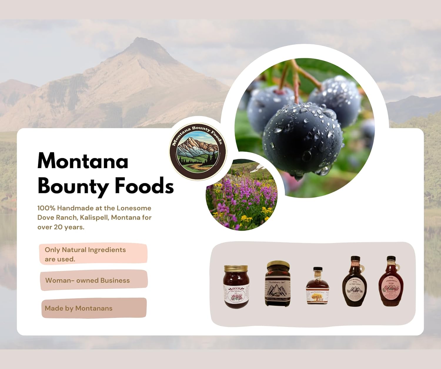 Bounty Foods Huckleberry Jam – Fruta silvestre recogida a mano de 9 onzas cultivada en bayas de Montana  desayuno, postres, coberturas, rellenos de