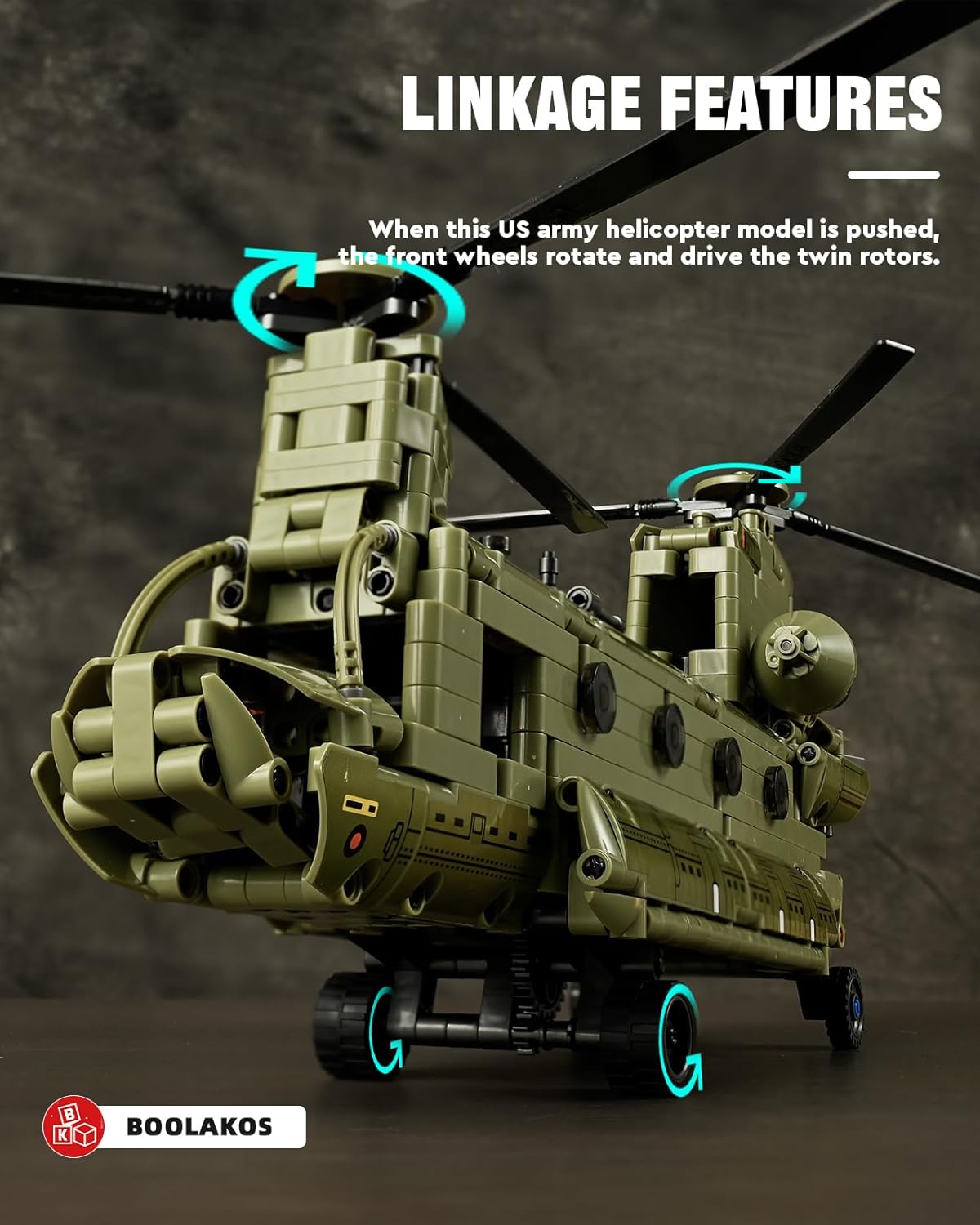 Helicóptero militar CH-47 Chinook, juego de bloques de construcción de helicópteros de transporte militar, icónico modelo de exhibición de juguete