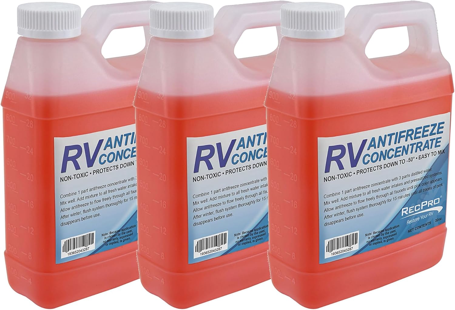 RecPro 32 onzas -50 grados Fahrenheit Protección RV Anticongelante Concentrado Líquido Mezclador para Invernación Vehículos Recreativos (Paquete de