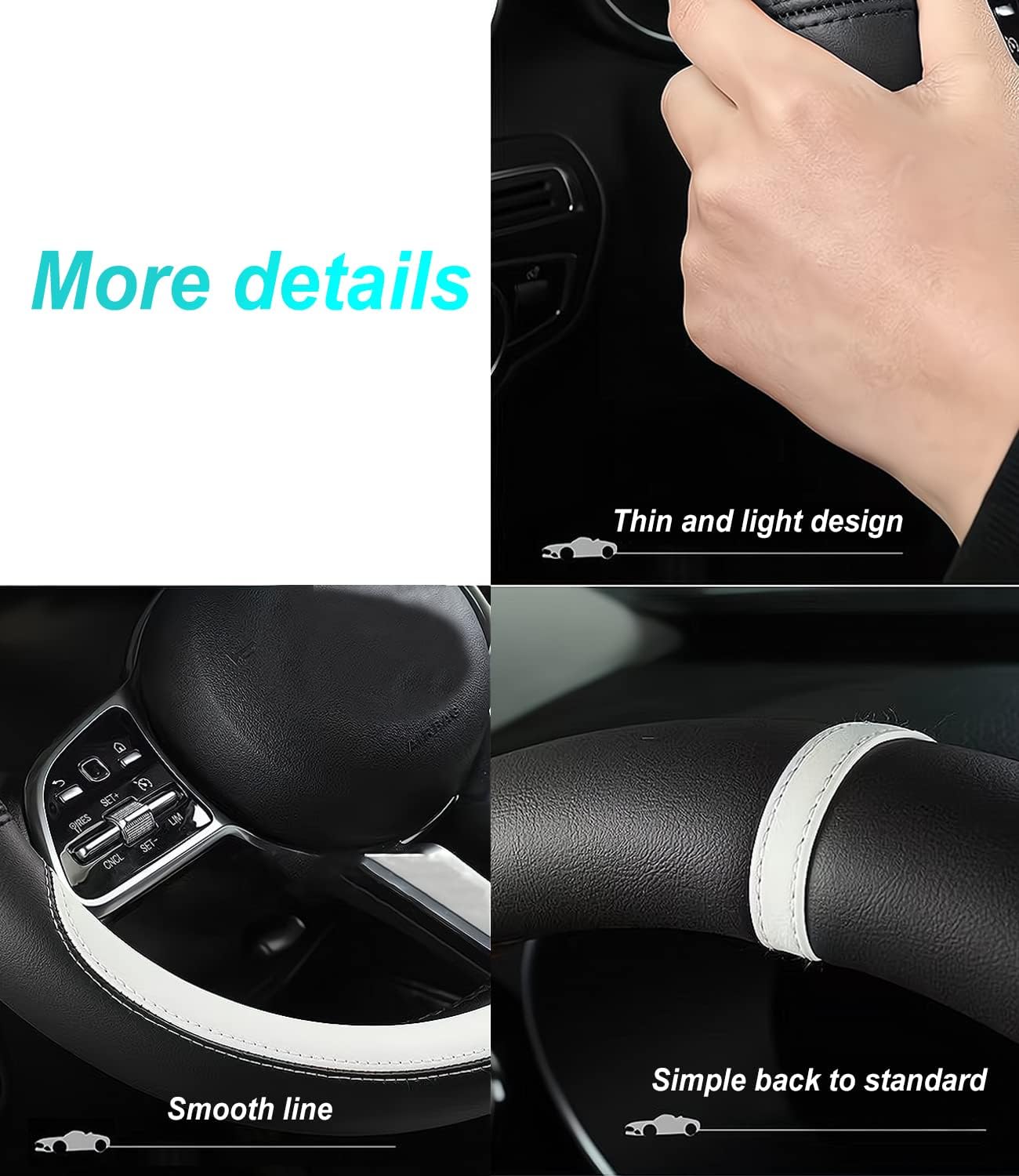 Funda antideslizante para volante de automóvil, funda de cuero napa antideslizante para volante de automóvil, diseñada para accesorios interiores de