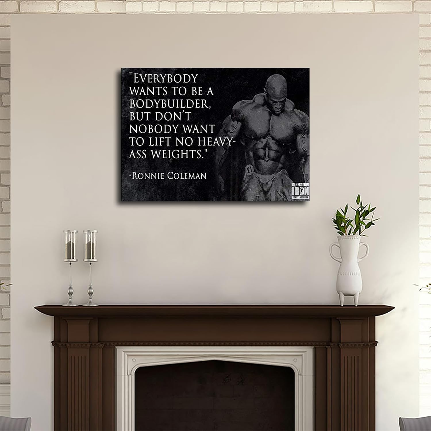 Ronnie Coleman-Póster motivacional de culturismo con cita motivacional de saludo de poder, lienzo impreso para pared, arte moderno para aula,