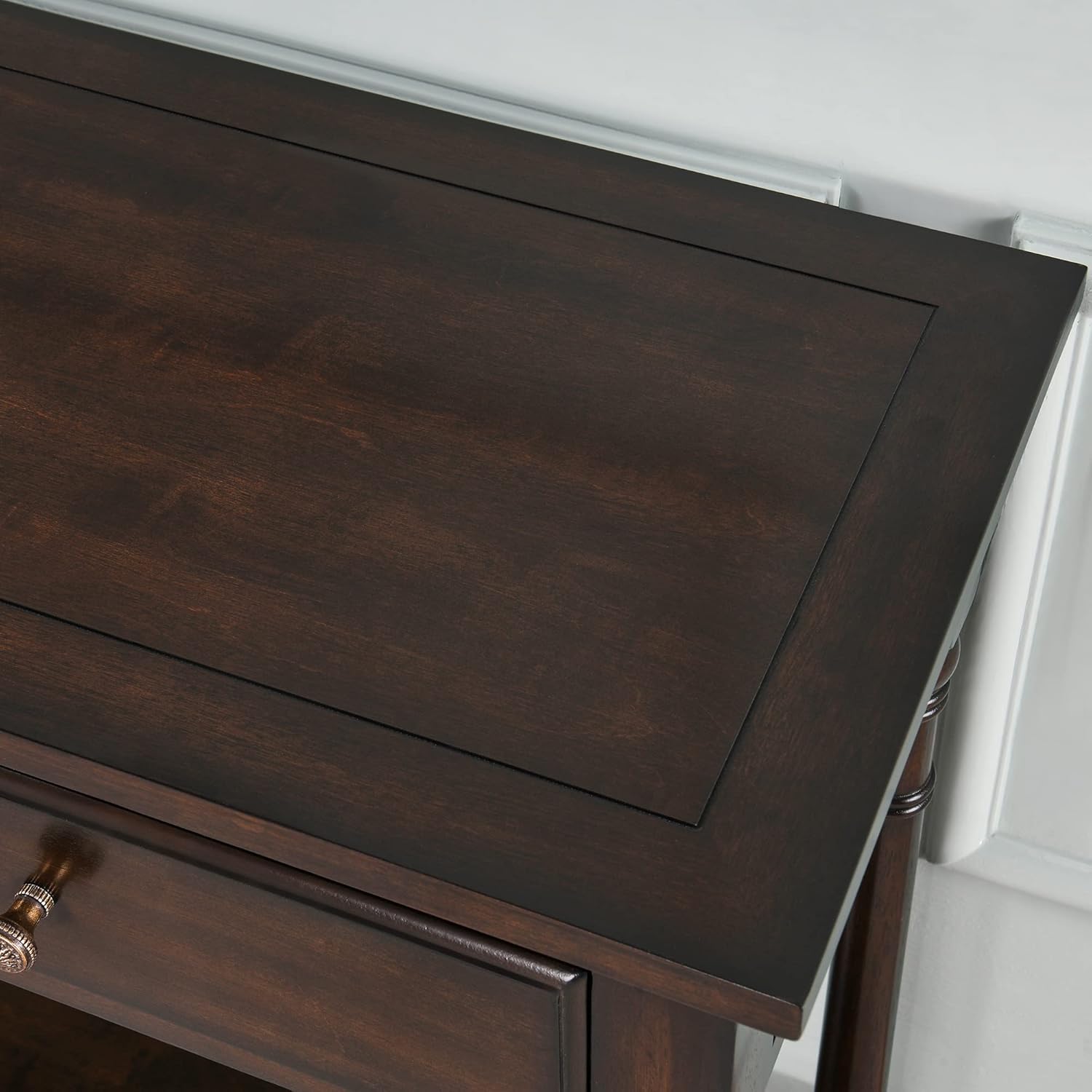 Mesa consola de madera maciza con 2 cajones, mesa de sofá decorativa de 2 niveles de 35.4 x 30 pulgadas con estante de almacenamiento multicapa,