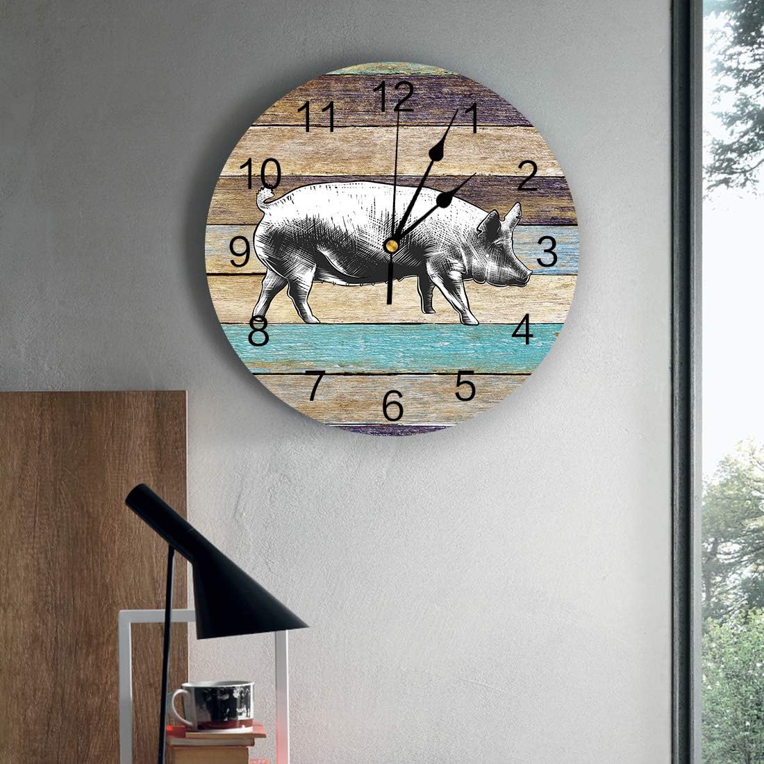 Reloj de pared de PVC con diseño de cerdo de granja, silencioso, sin tictac, funciona con pilas, reloj redondo para el hogar, sala de estar,