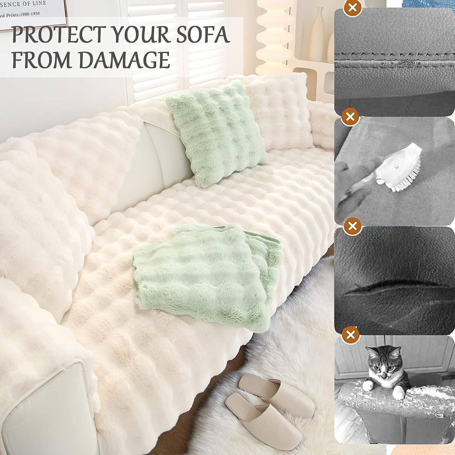 Cojín grueso de felpa de conejo para sofá, funda para sofá de esquina de 3214 plazas, protector de muebles de piel sintética súper suave lavable