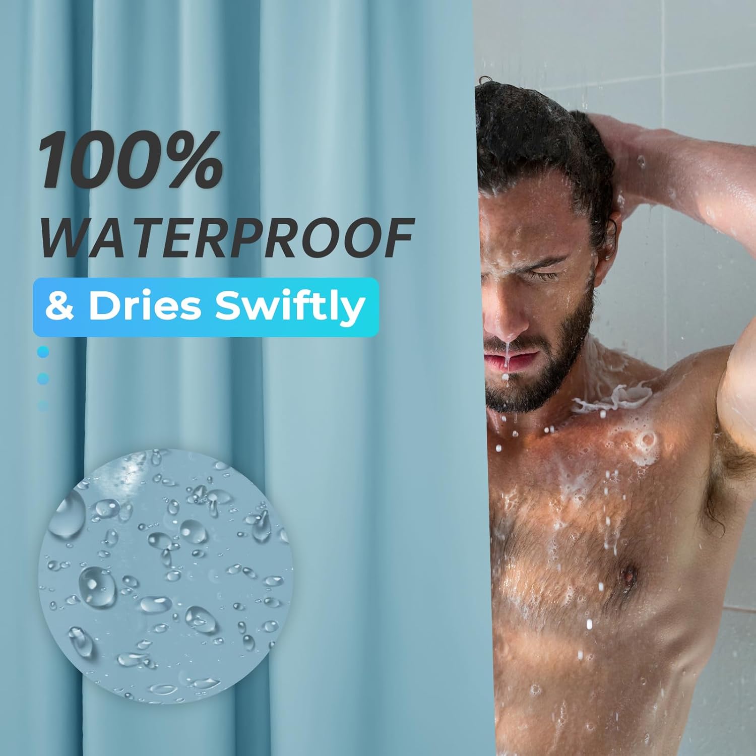 AmazerBath – Cortina de ducha de plástico, 72 x 72 pulgadas, cortina de ducha verde azulado de PEVA, impermeable, pesada, gruesa, con 3 piedras