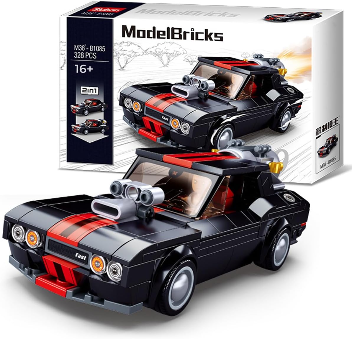 Technic – Kit de construcción de coche deportivo, 502 piezas 2 en 1 Super 9 modificado, modelo coleccionable de coche de carreras con técnica de