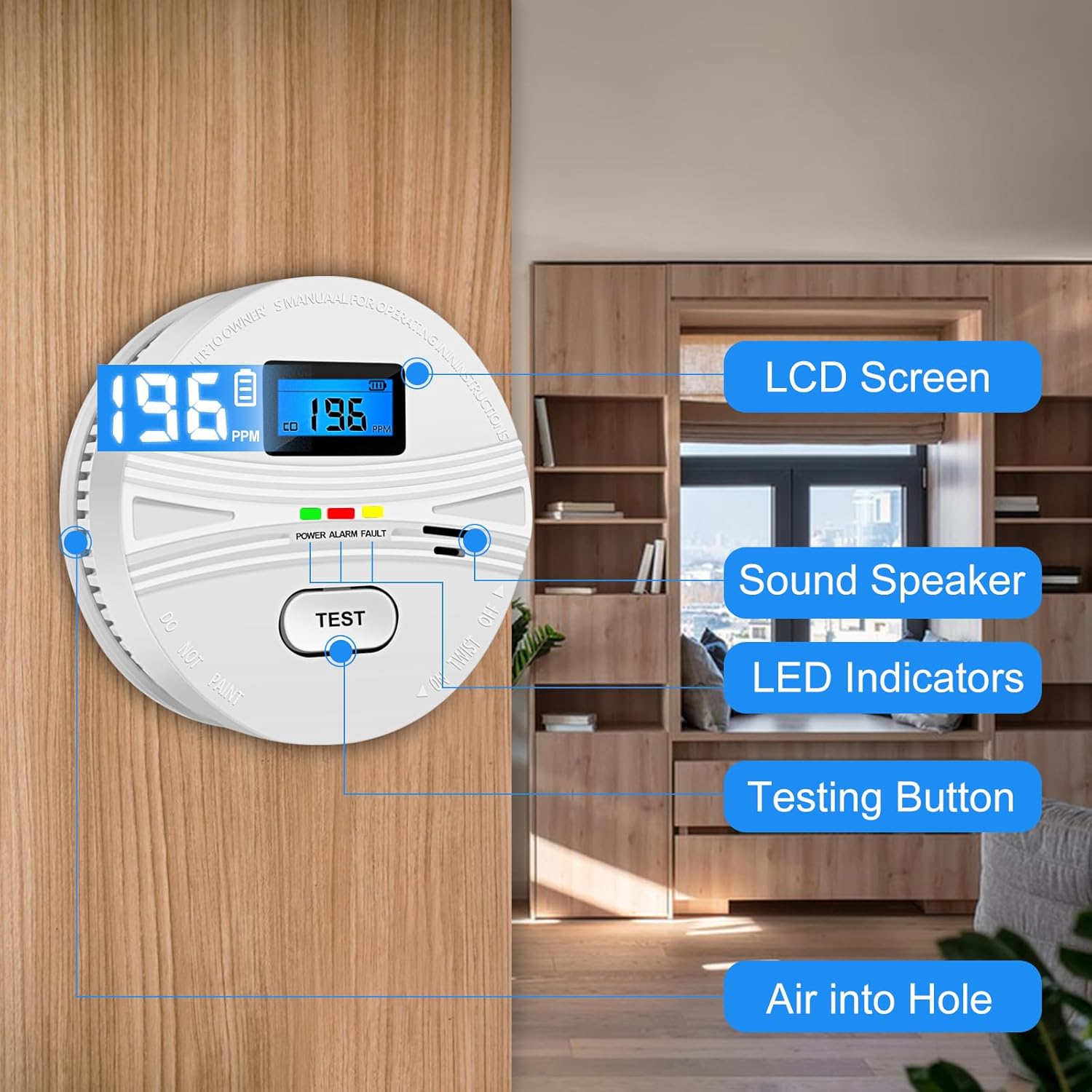 Detector combinado de alarma de monóxido de carbono de humo alimentado por batería, detector de humo detector de monóxido de carbono combinado con